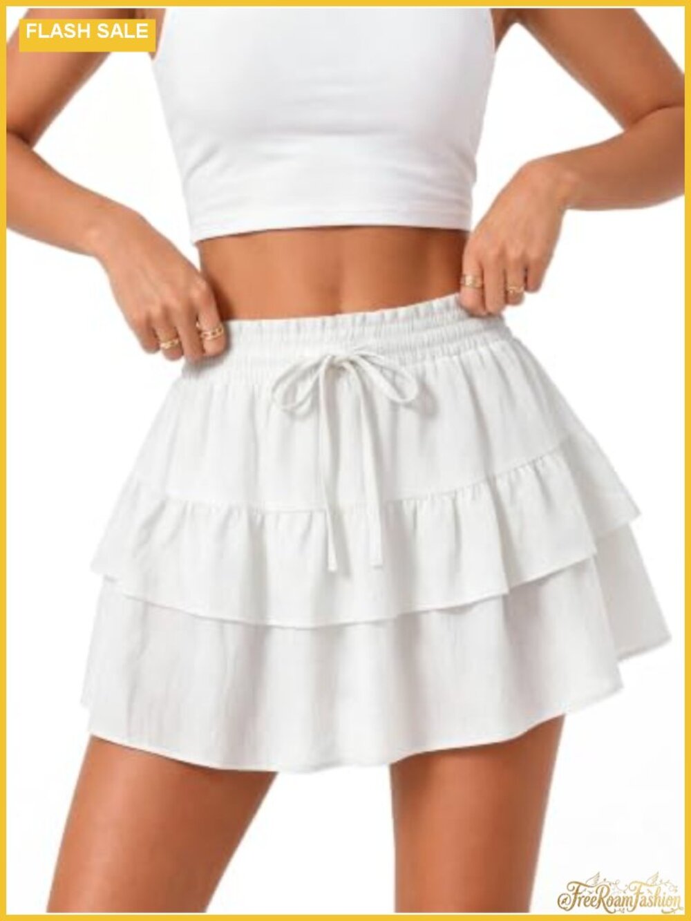 KASBAH High Waisted Tiered Ruffle Mini Skort with Pockets